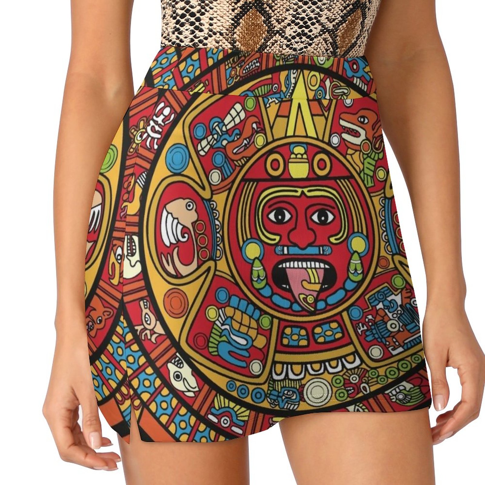 Badminton Calendar - Colorful Mayan Calendar Women's skirt With