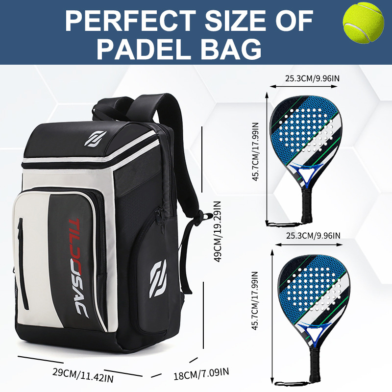Backpack Racket Bag - Unisex Padel Racquet Backpack Shoe Compartment